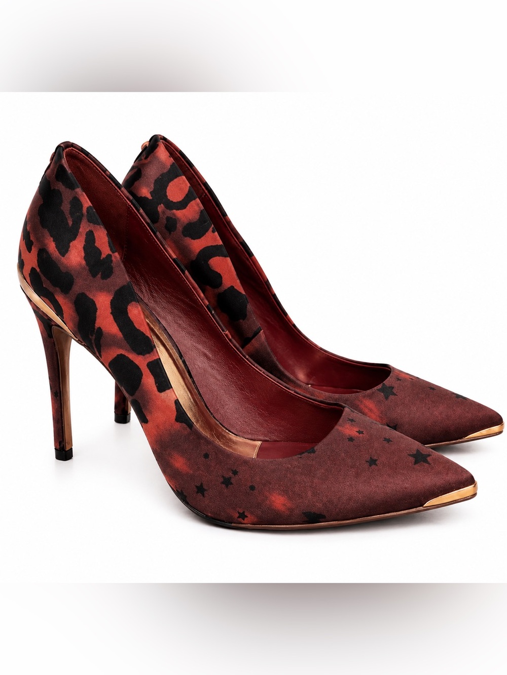 NIB Ted Baker Leopard Print Pointed-Toe High Heels in Burgundy